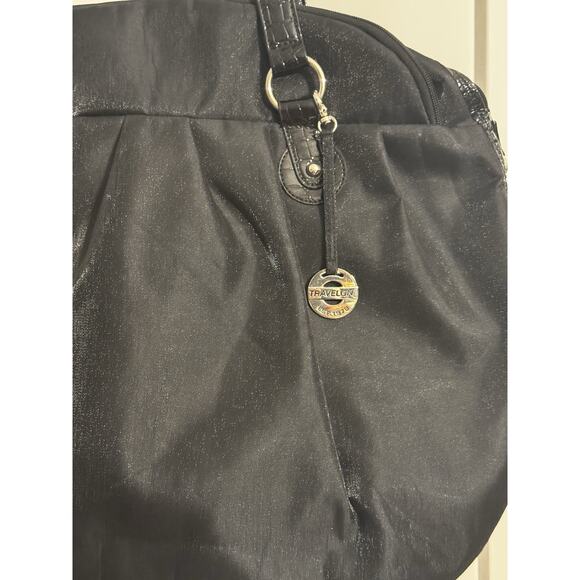 Travelon Black Tote Shoulder Bag Carry On Expandable Travel Turquoise Lining - Picture 3 of 14